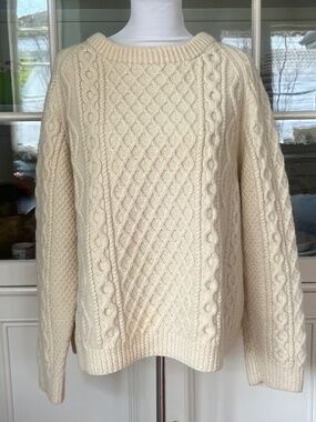 Irish Handknit Cable Wool Sweater, Cream, Large, Rory Gilmore, Alana, Fisherman
